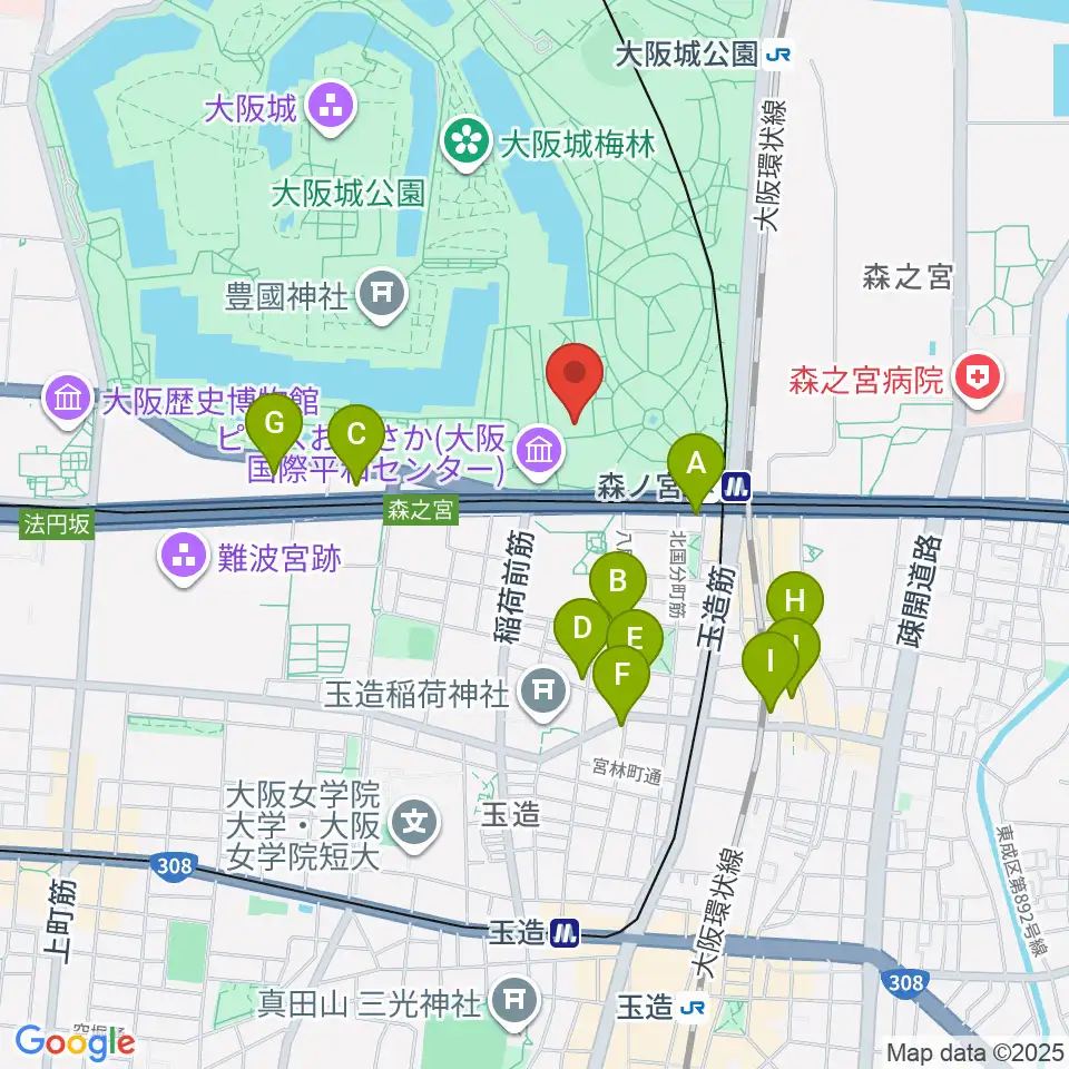 大阪城音楽堂周辺のホテル一覧地図