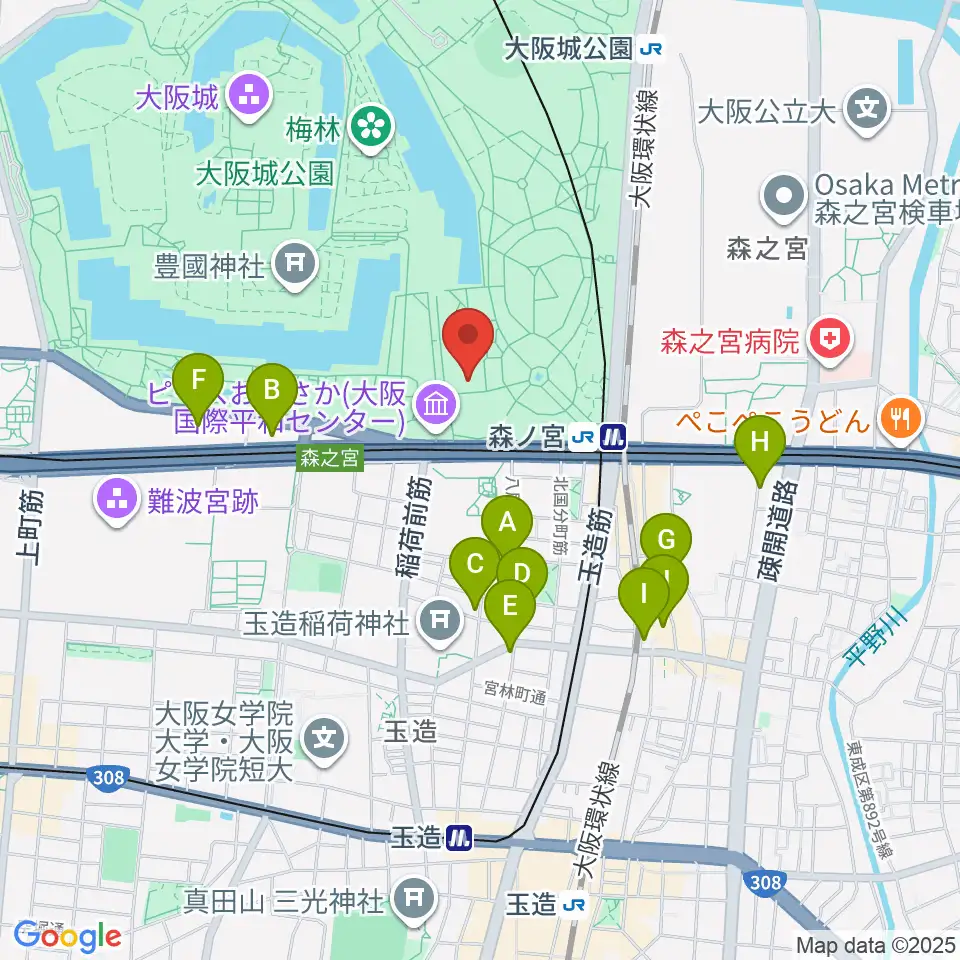 大阪城音楽堂周辺のホテル一覧地図