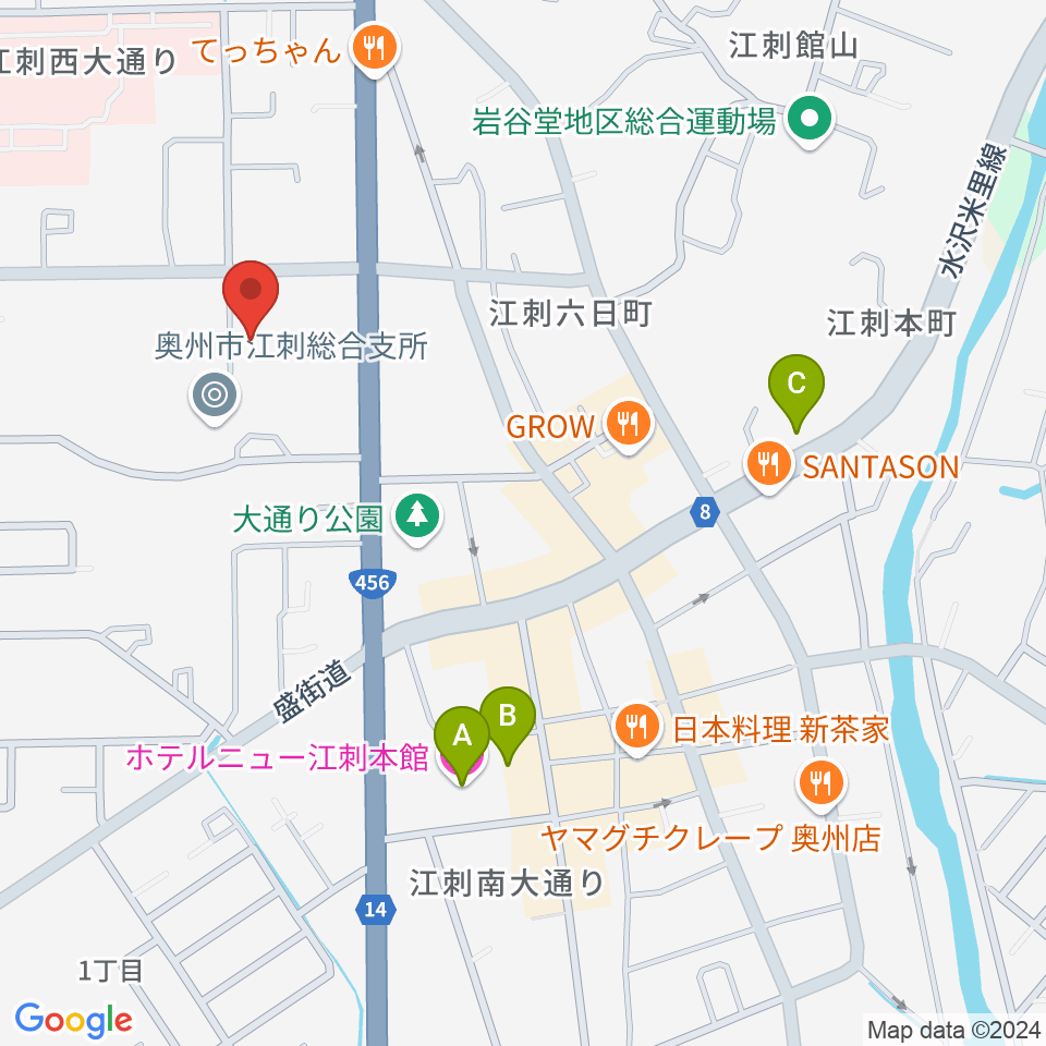 江刺体育文化会館 ささらホール周辺のホテル一覧地図