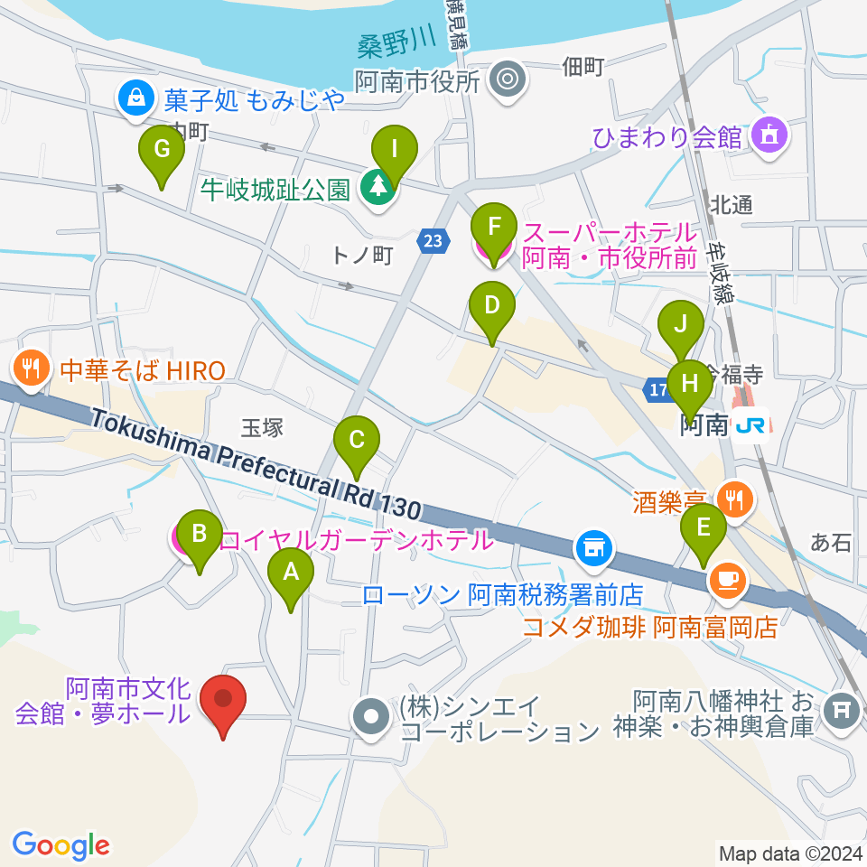 夢ホール（阿南市文化会館）周辺のホテル一覧地図