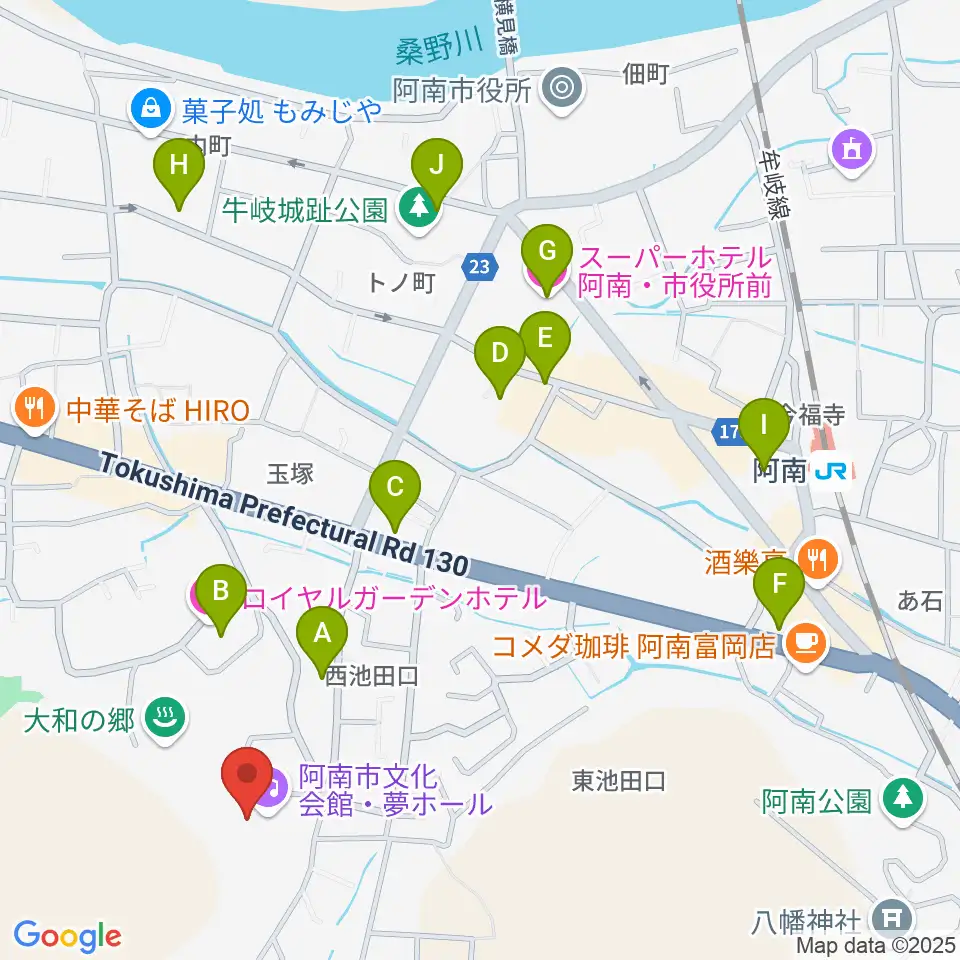 夢ホール（阿南市文化会館）周辺のホテル一覧地図