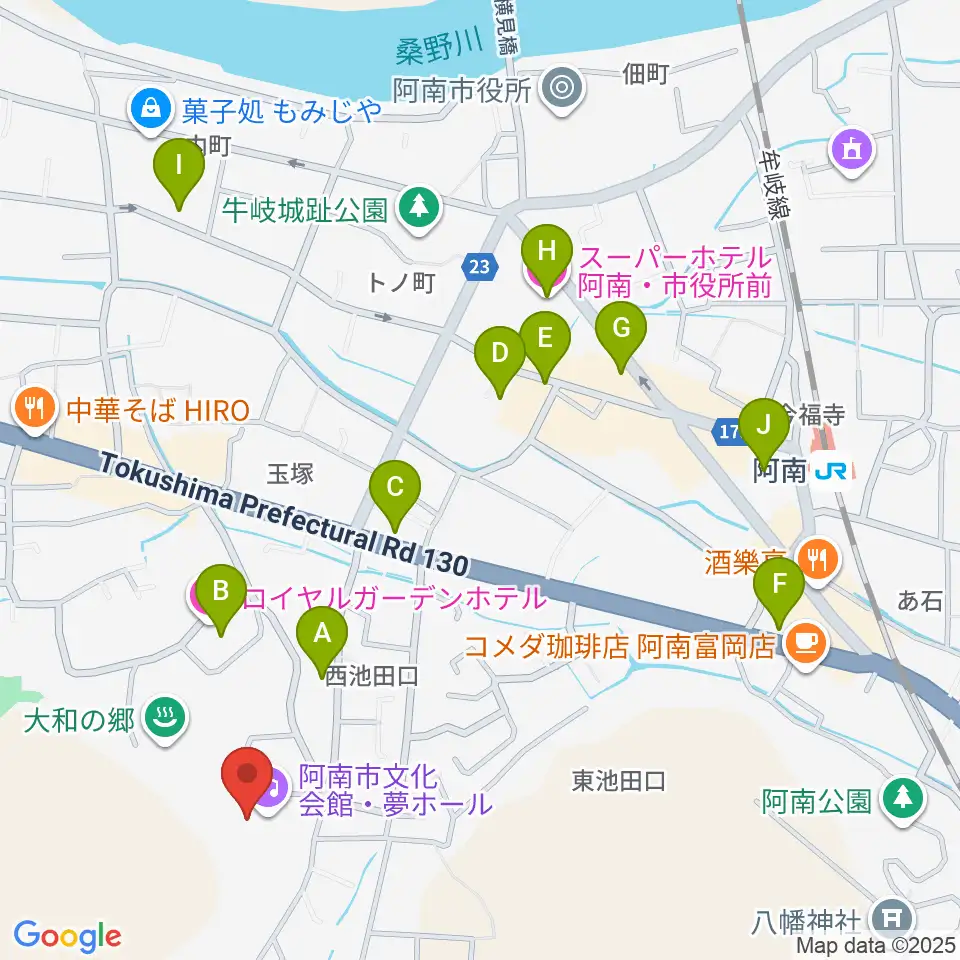 夢ホール(阿南市文化会館)周辺のホテル一覧地図