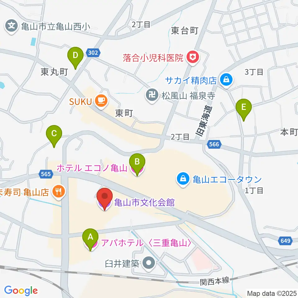 亀山市文化会館周辺のホテル一覧地図