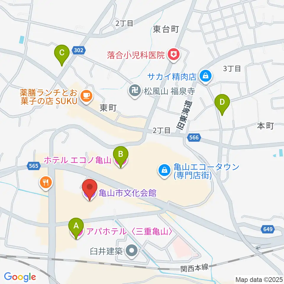 亀山市文化会館周辺のホテル一覧地図