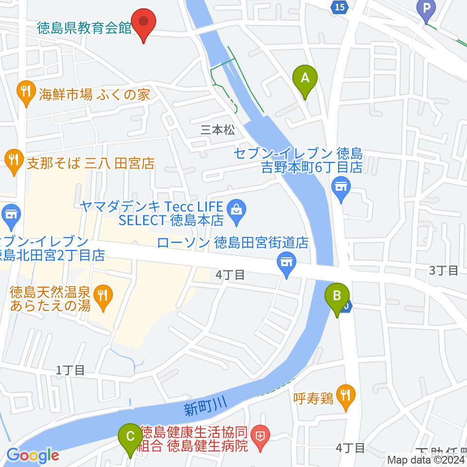 徳島県教育会館周辺のホテル一覧地図