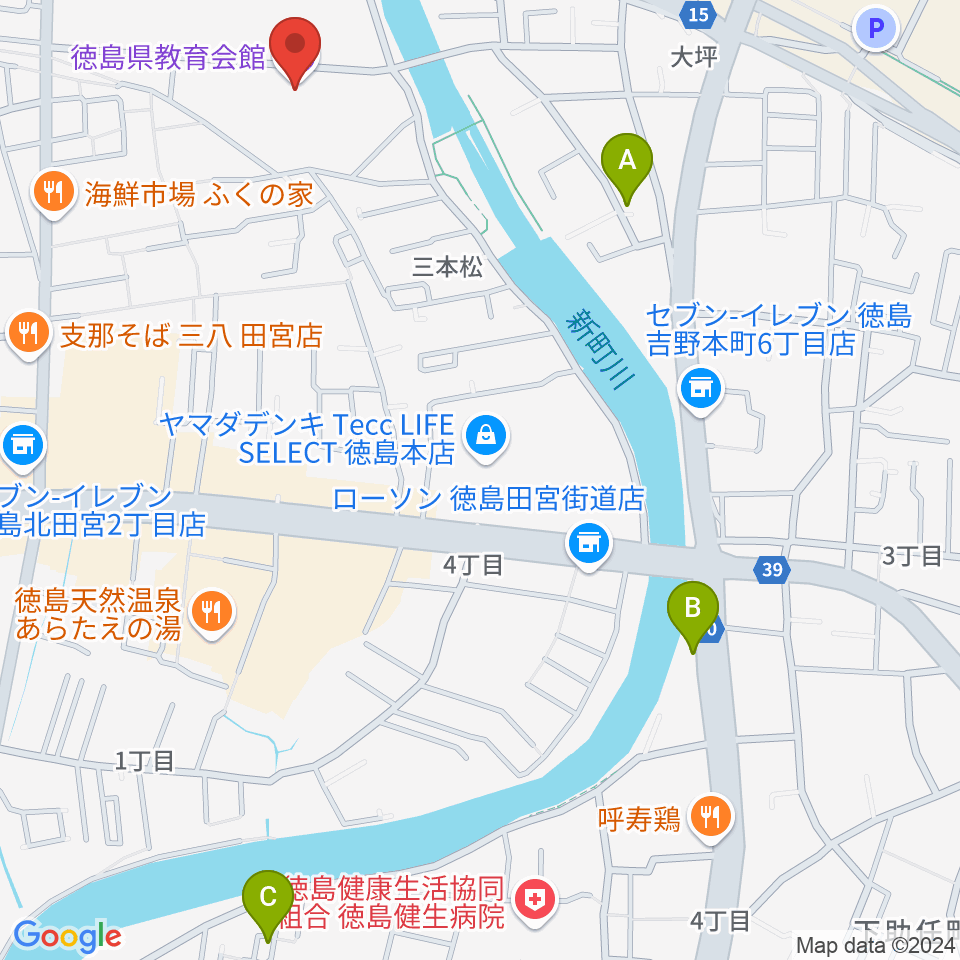 徳島県教育会館周辺のホテル一覧地図