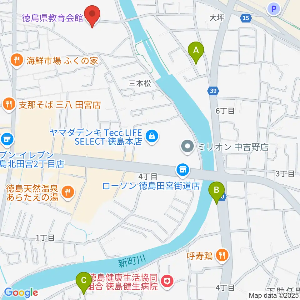 徳島県教育会館周辺のホテル一覧地図