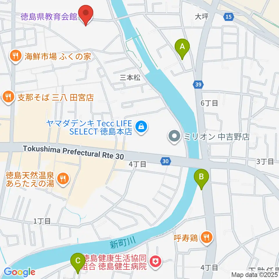 徳島県教育会館周辺のホテル一覧地図