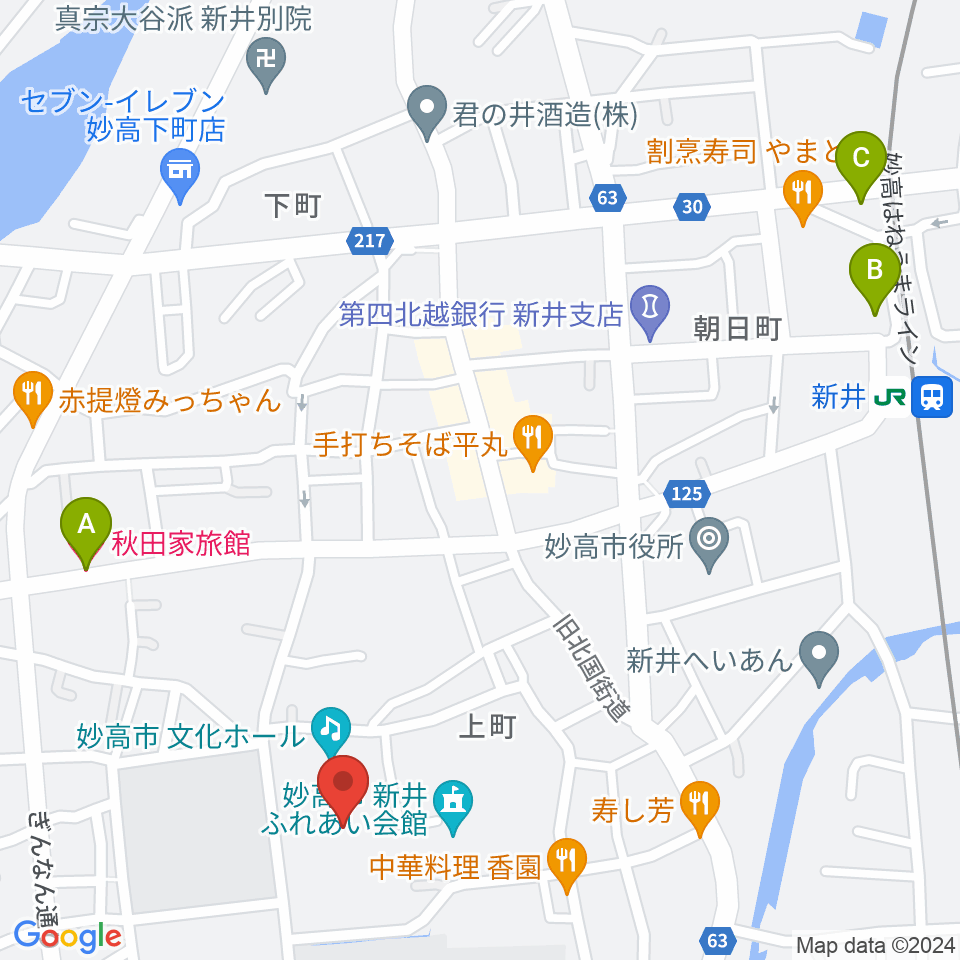 妙高市文化ホール周辺のホテル一覧地図