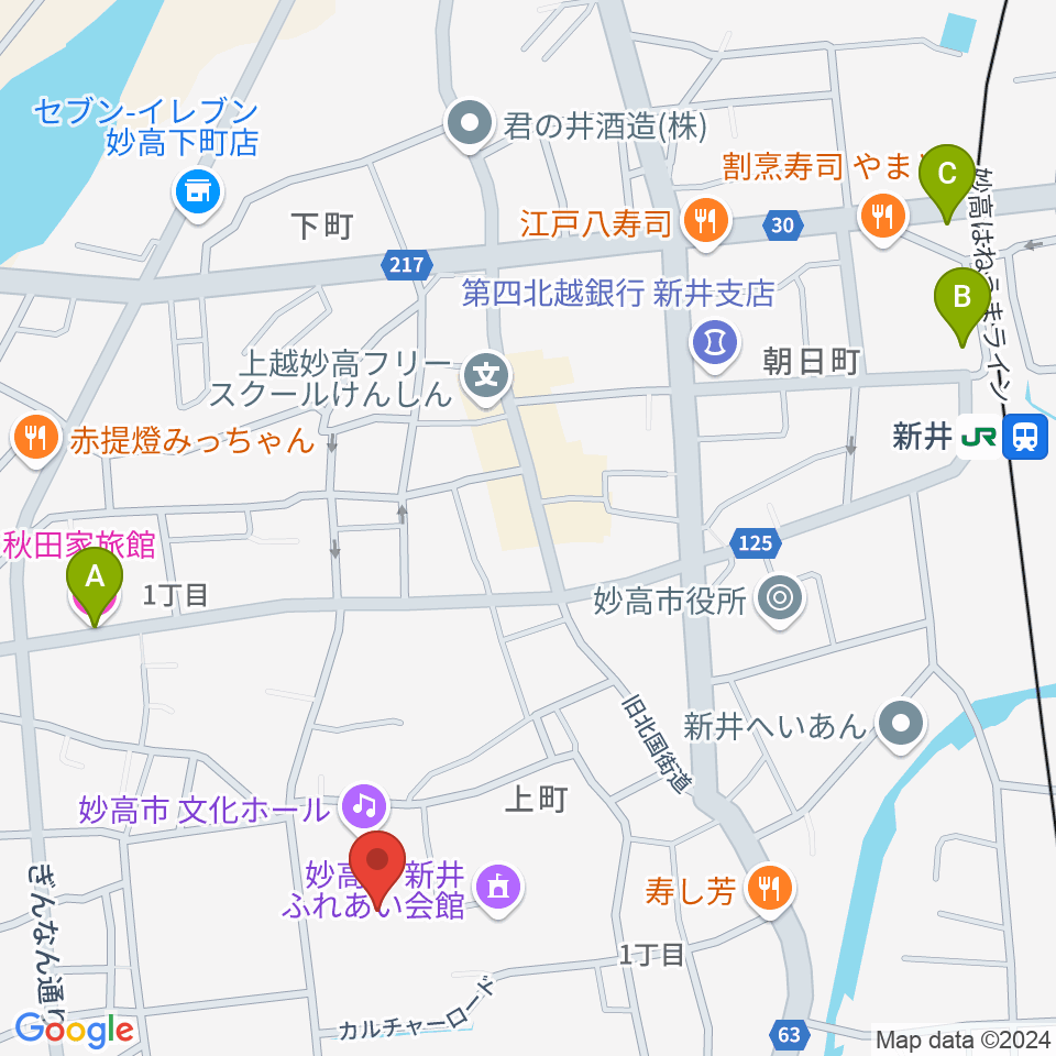 妙高市文化ホール周辺のホテル一覧地図