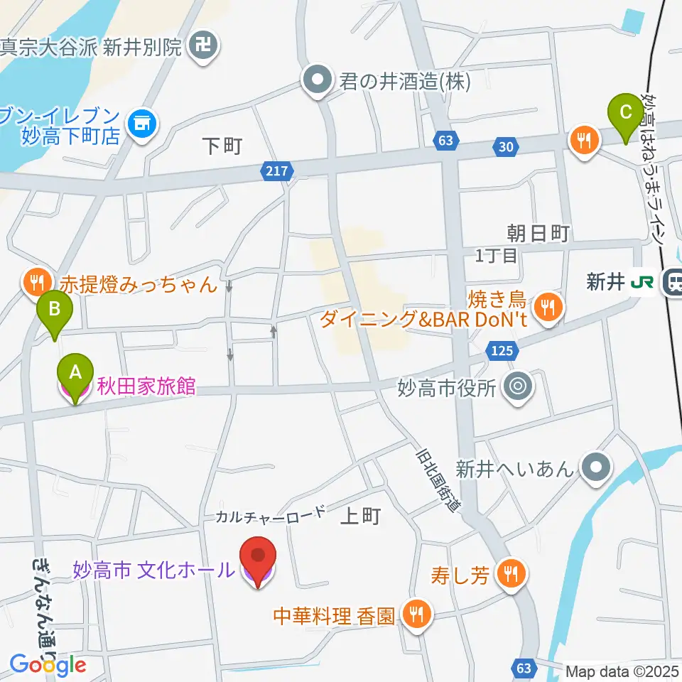 妙高市文化ホール周辺のホテル一覧地図