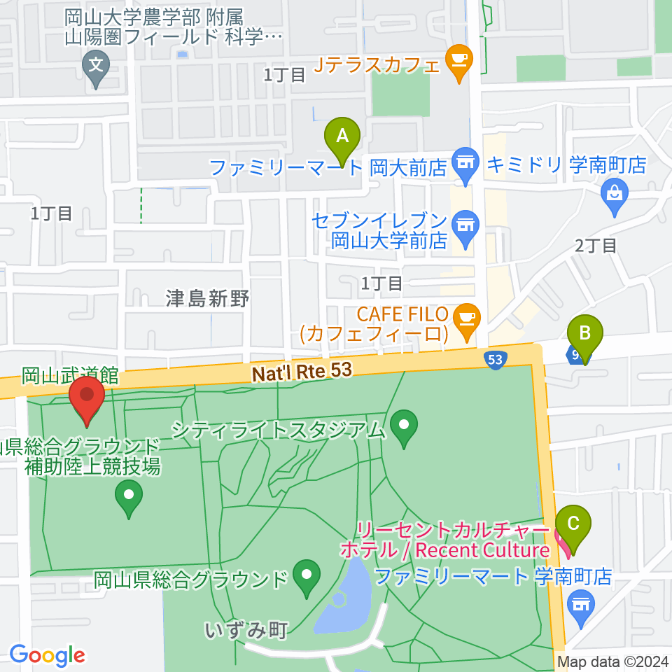 岡山武道館周辺のホテル一覧地図