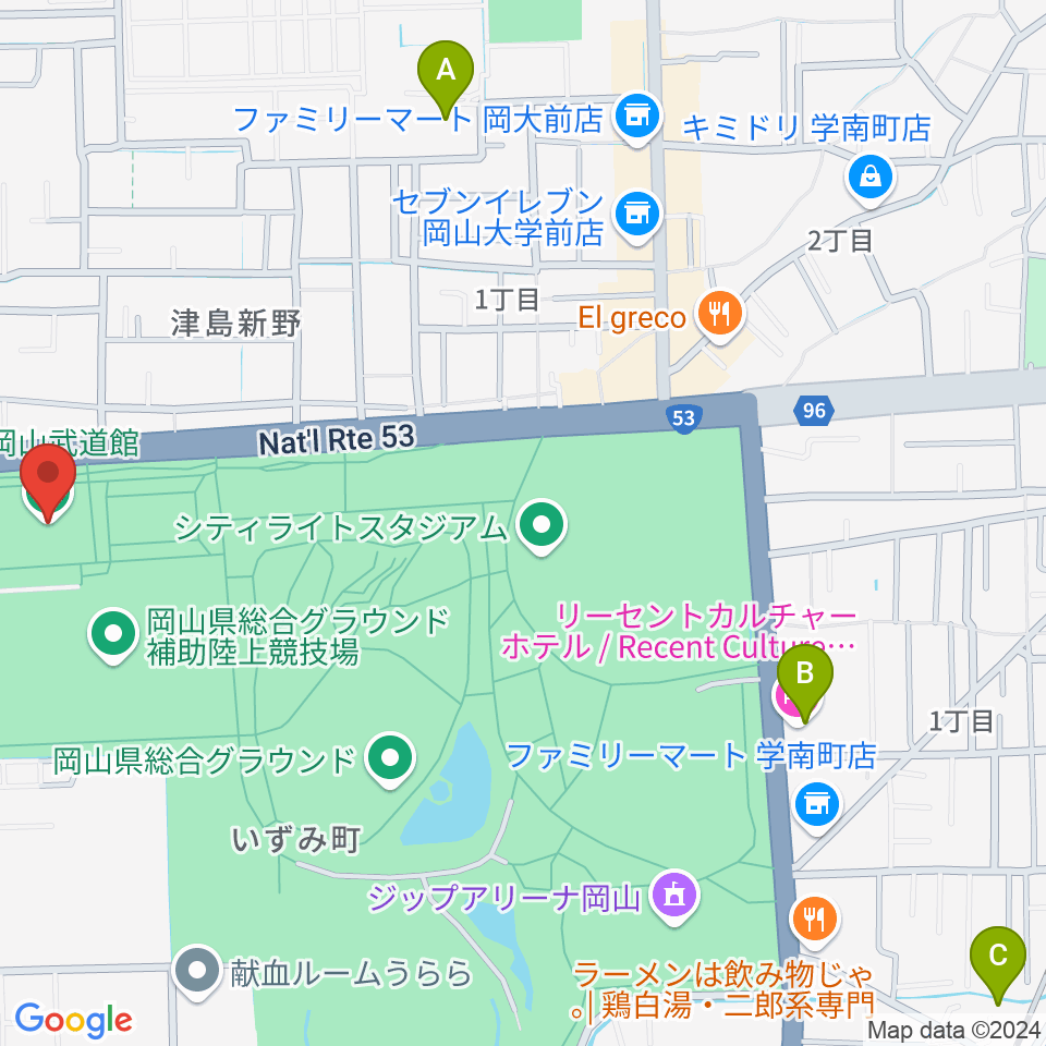 岡山武道館周辺のホテル一覧地図