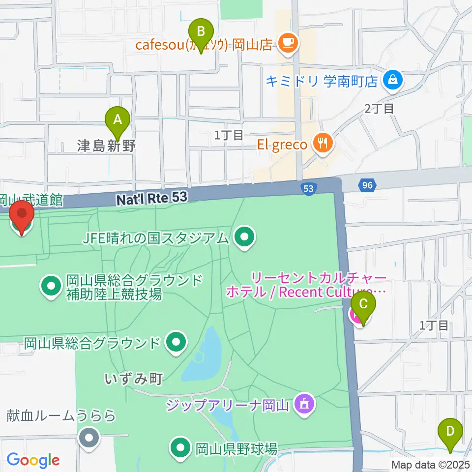 岡山武道館周辺のホテル一覧地図