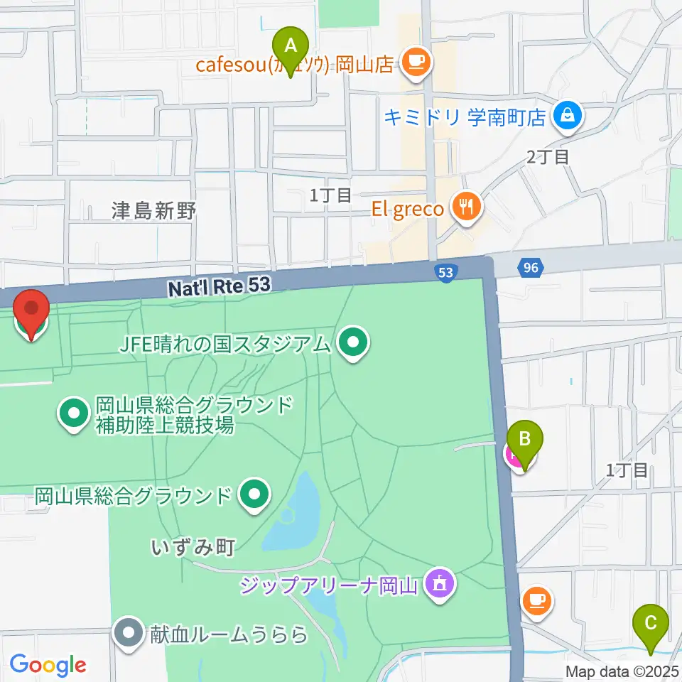 岡山武道館周辺のホテル一覧地図