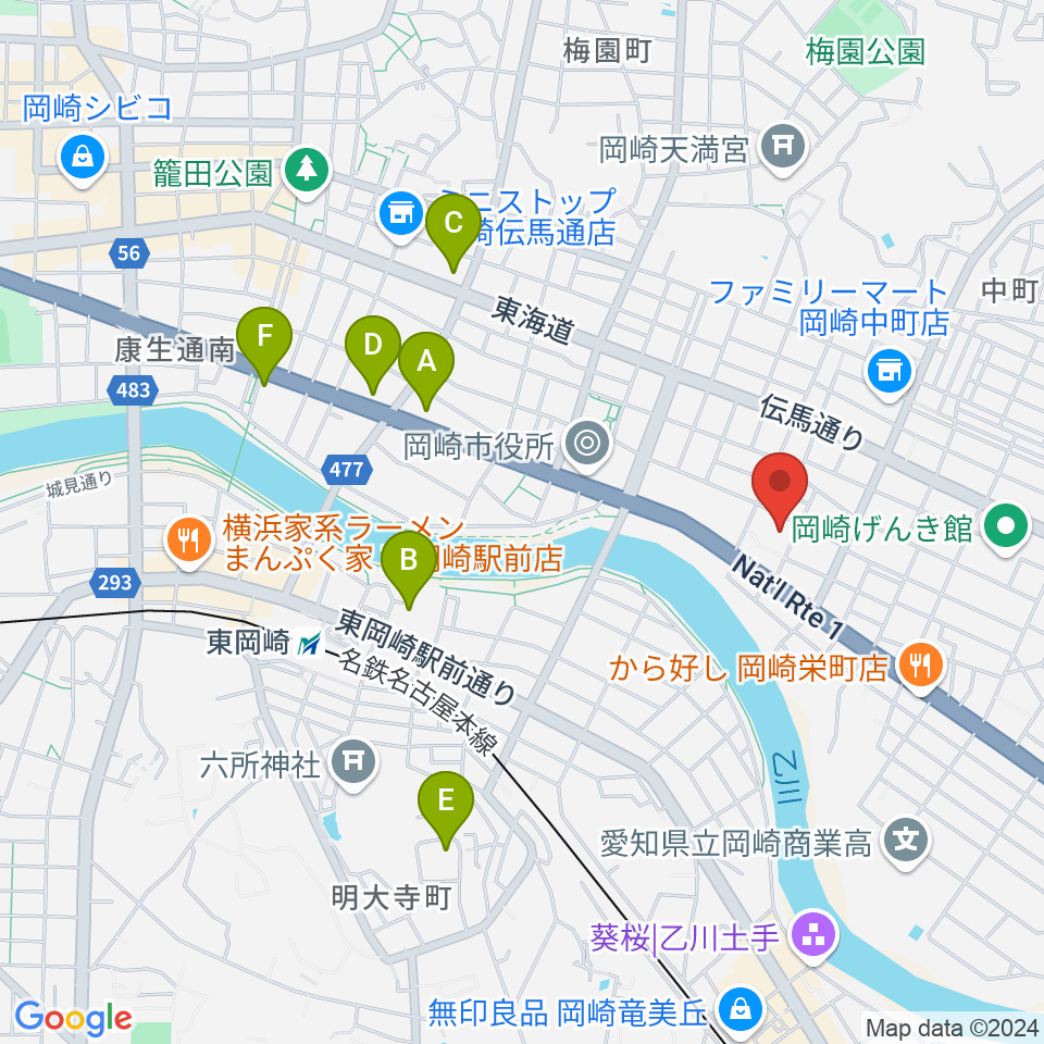 岡崎市せきれいホール周辺のホテル一覧地図