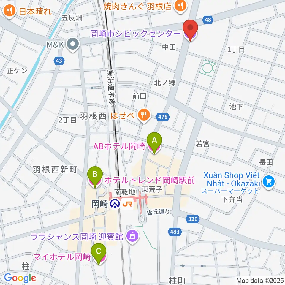 岡崎市シビックセンター周辺のホテル一覧地図
