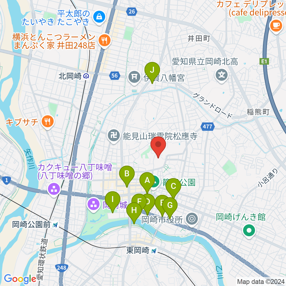 岡崎市民会館 あおいホール周辺のホテル一覧地図