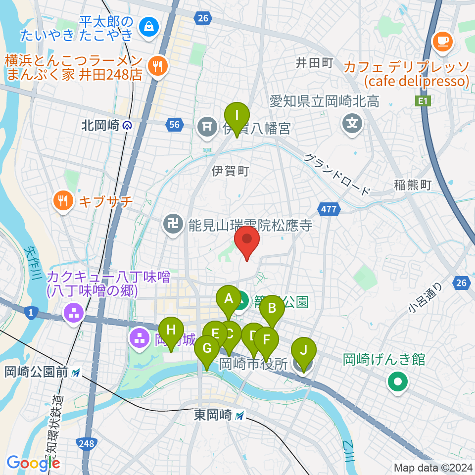 岡崎市民会館 あおいホール周辺のホテル一覧地図