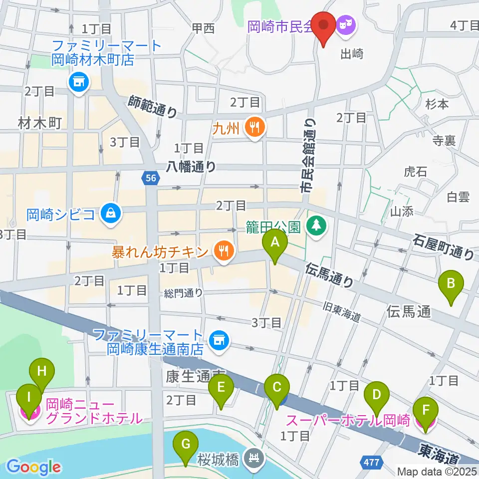 岡崎市甲山会館周辺のホテル一覧地図