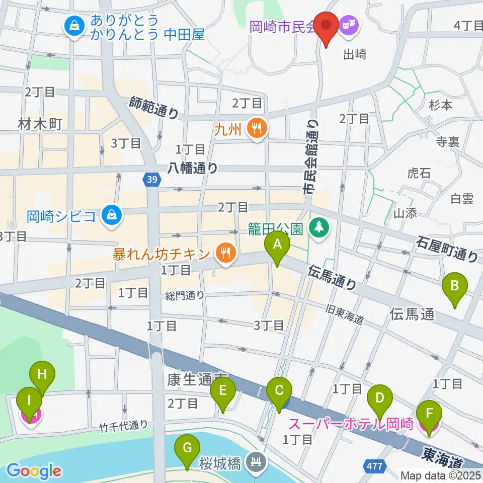 岡崎市甲山会館周辺のホテル一覧地図