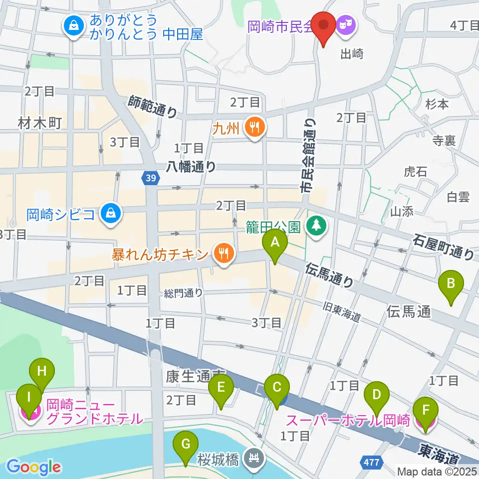 岡崎市甲山会館周辺のホテル一覧地図