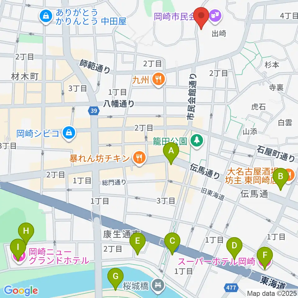 岡崎市甲山会館周辺のホテル一覧地図
