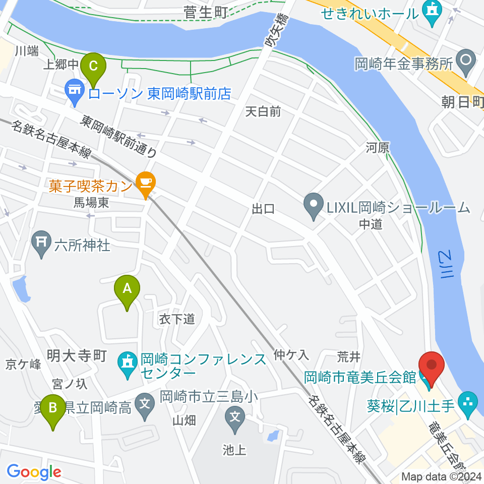 岡崎市竜美丘会館周辺のホテル一覧地図