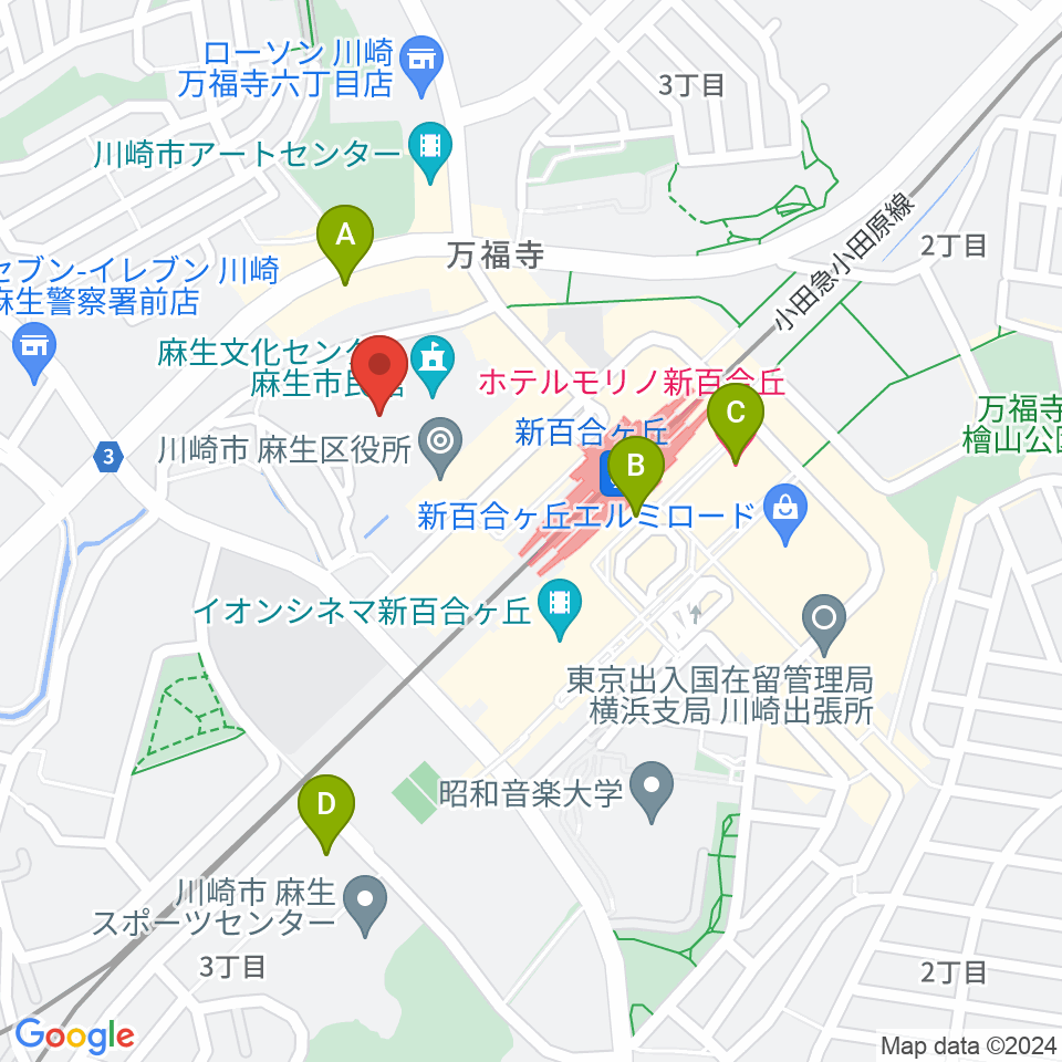 麻生市民館周辺のホテル一覧地図