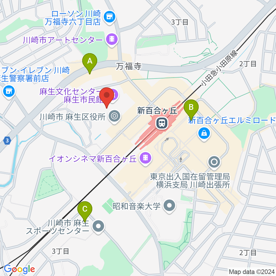 麻生市民館周辺のホテル一覧地図