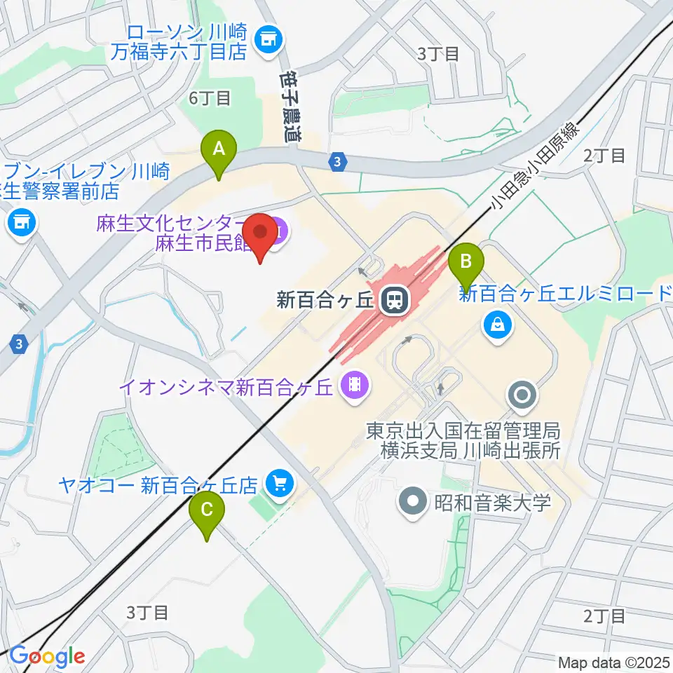 麻生市民館周辺のホテル一覧地図