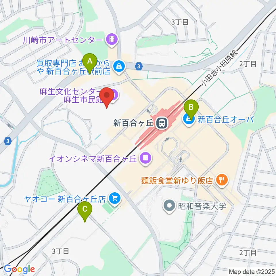 麻生市民館周辺のホテル一覧地図