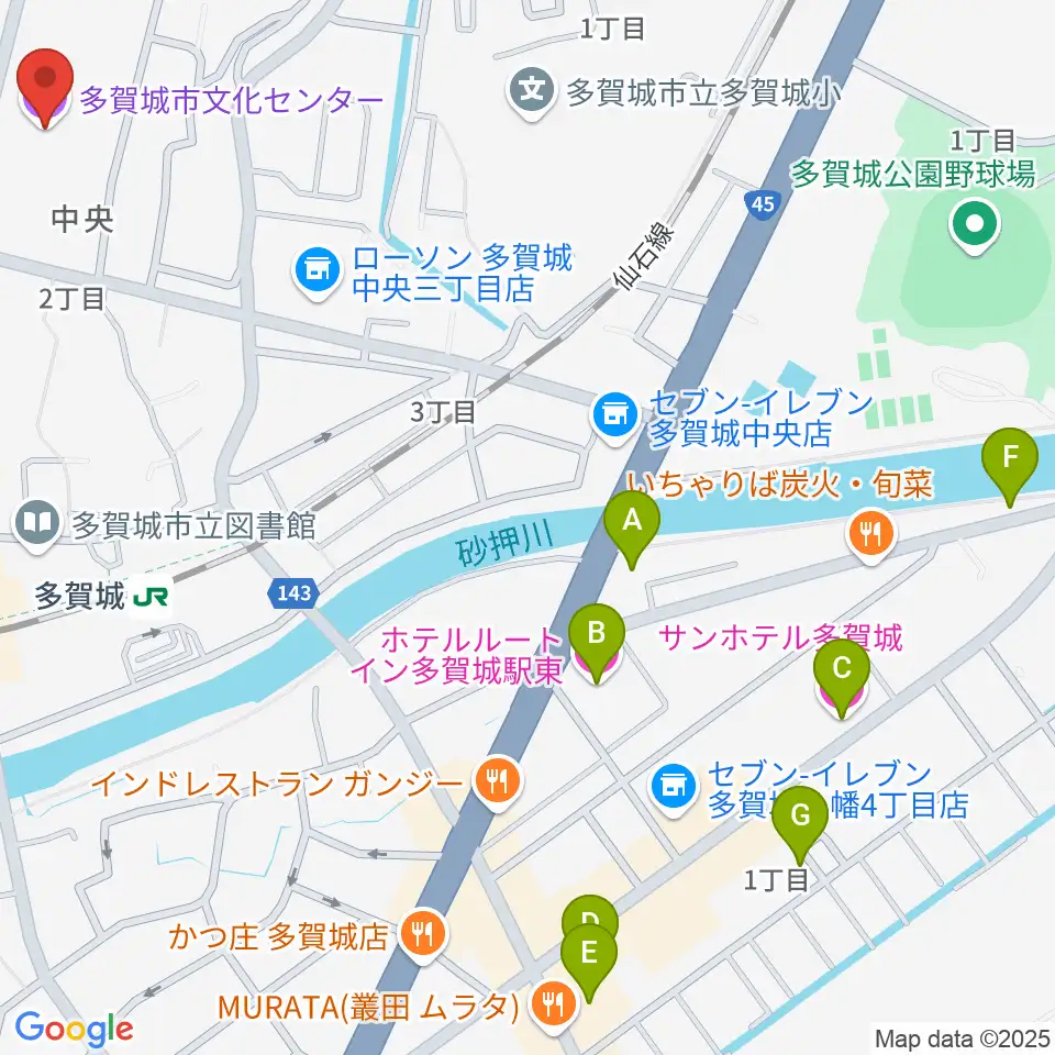 多賀城市民会館周辺のホテル一覧地図
