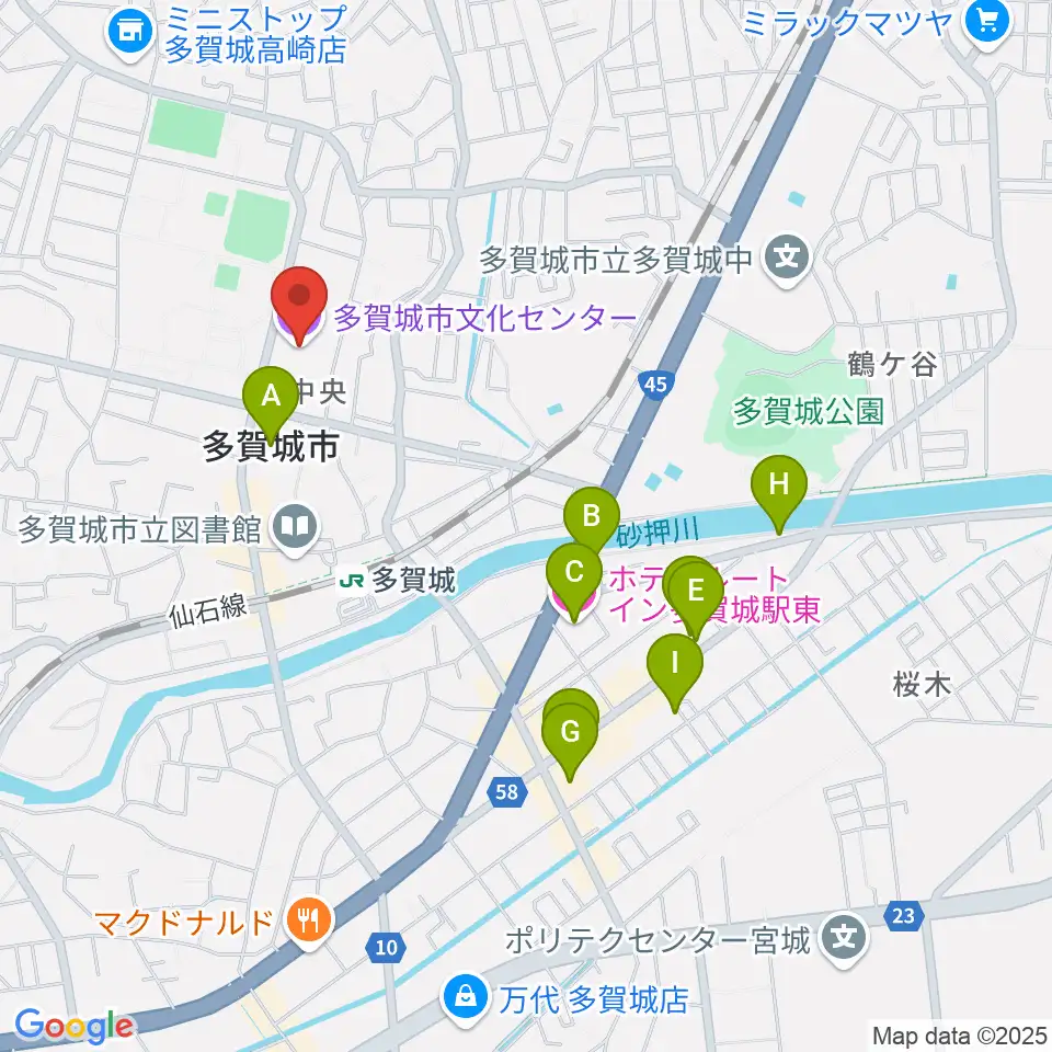 多賀城市民会館周辺のホテル一覧地図