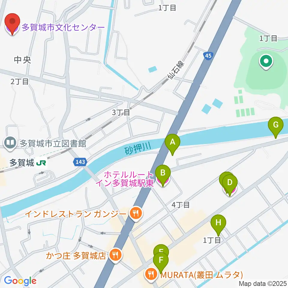 多賀城市民会館周辺のホテル一覧地図
