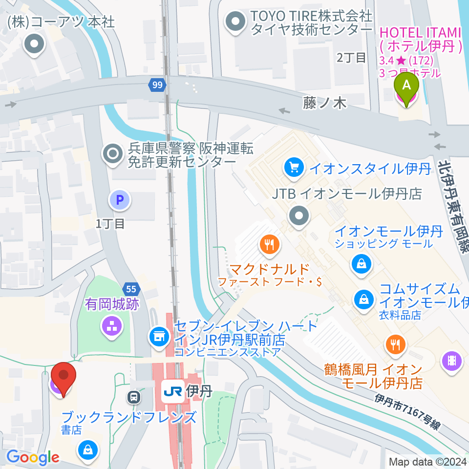 アイホール（伊丹市立演劇ホール）周辺のホテル一覧地図