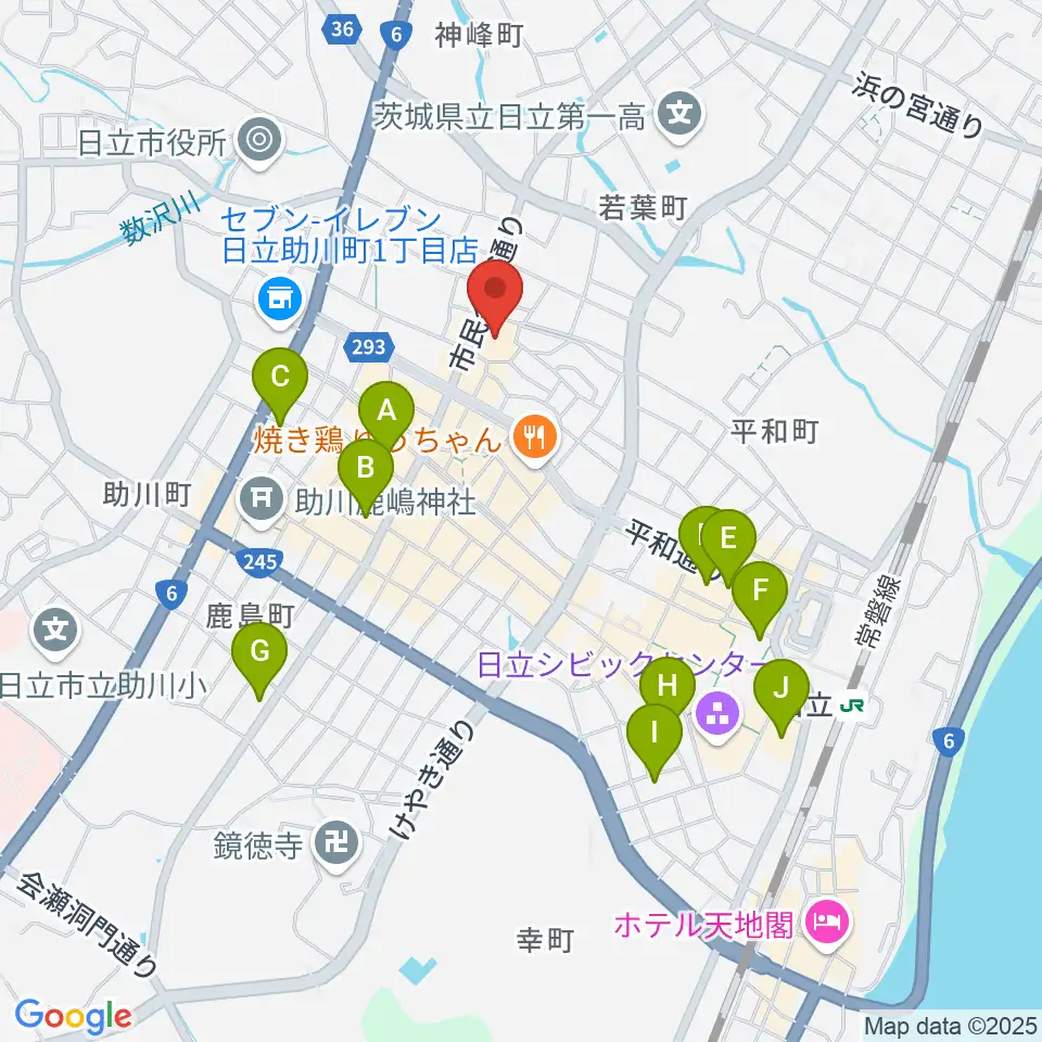 日立市民会館周辺のホテル一覧地図