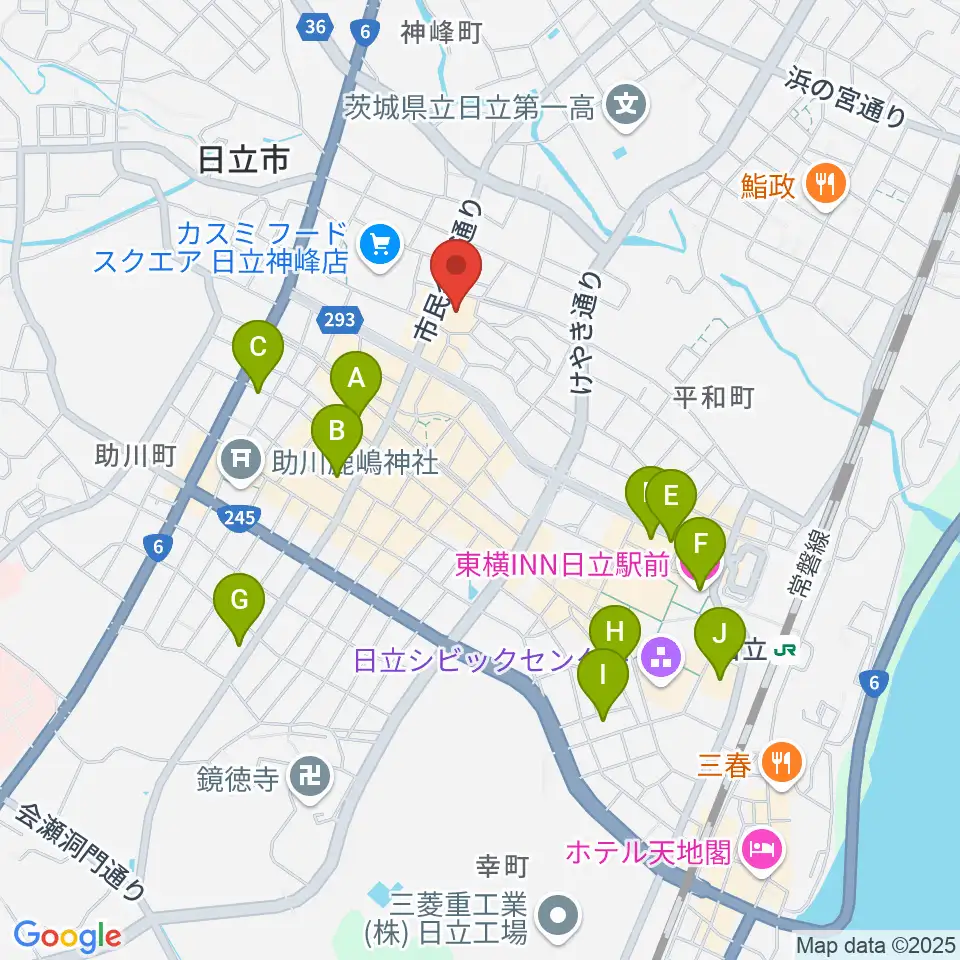日立市民会館周辺のホテル一覧地図
