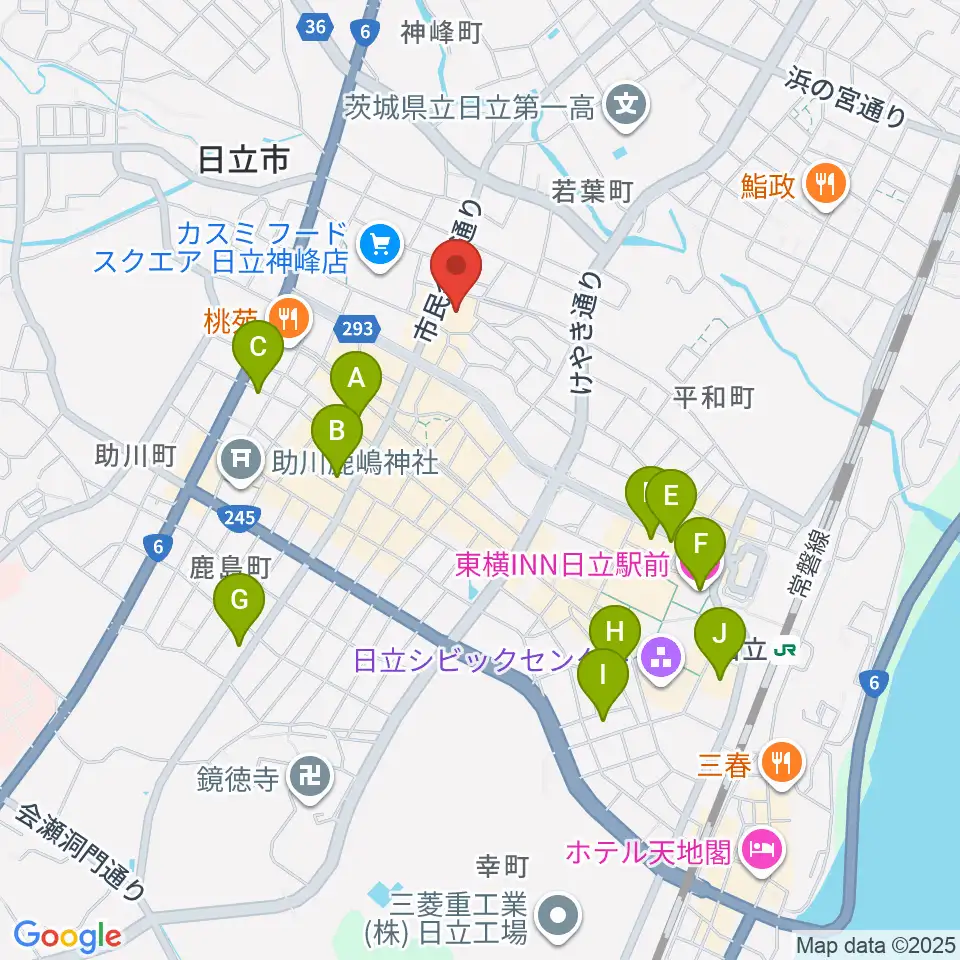 日立市民会館周辺のホテル一覧地図