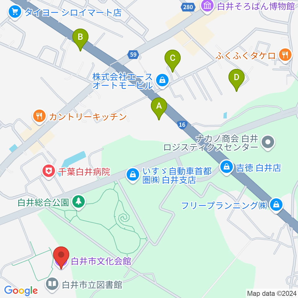 白井市文化会館周辺のホテル一覧地図