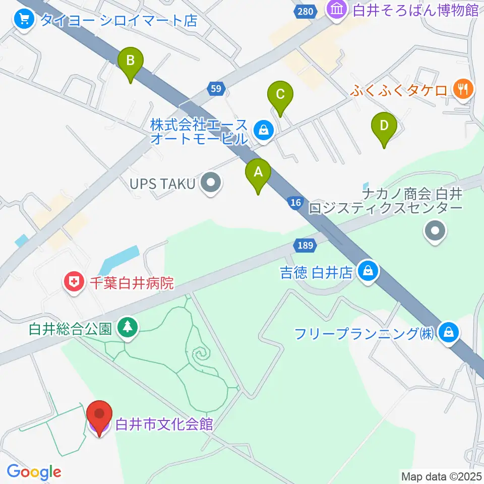 白井市文化会館周辺のホテル一覧地図