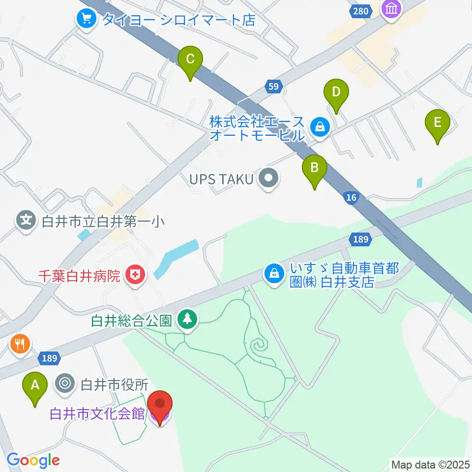 白井市文化会館周辺のホテル一覧地図