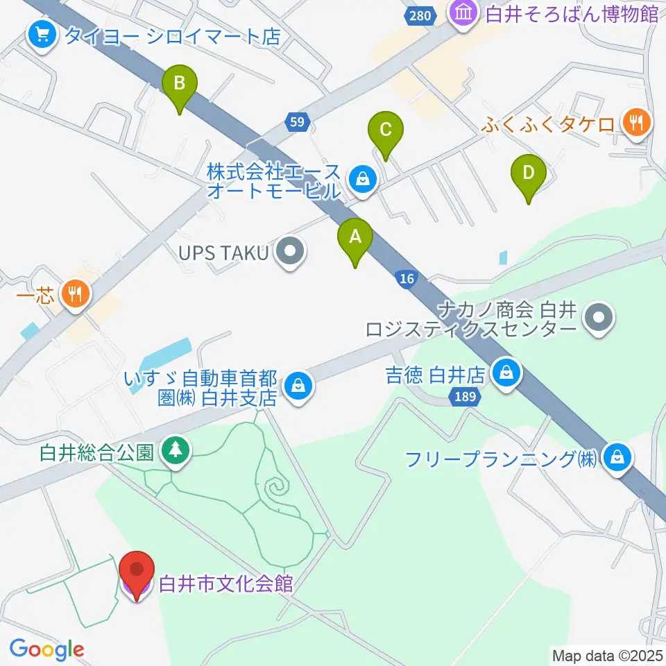 白井市文化会館周辺のホテル一覧地図