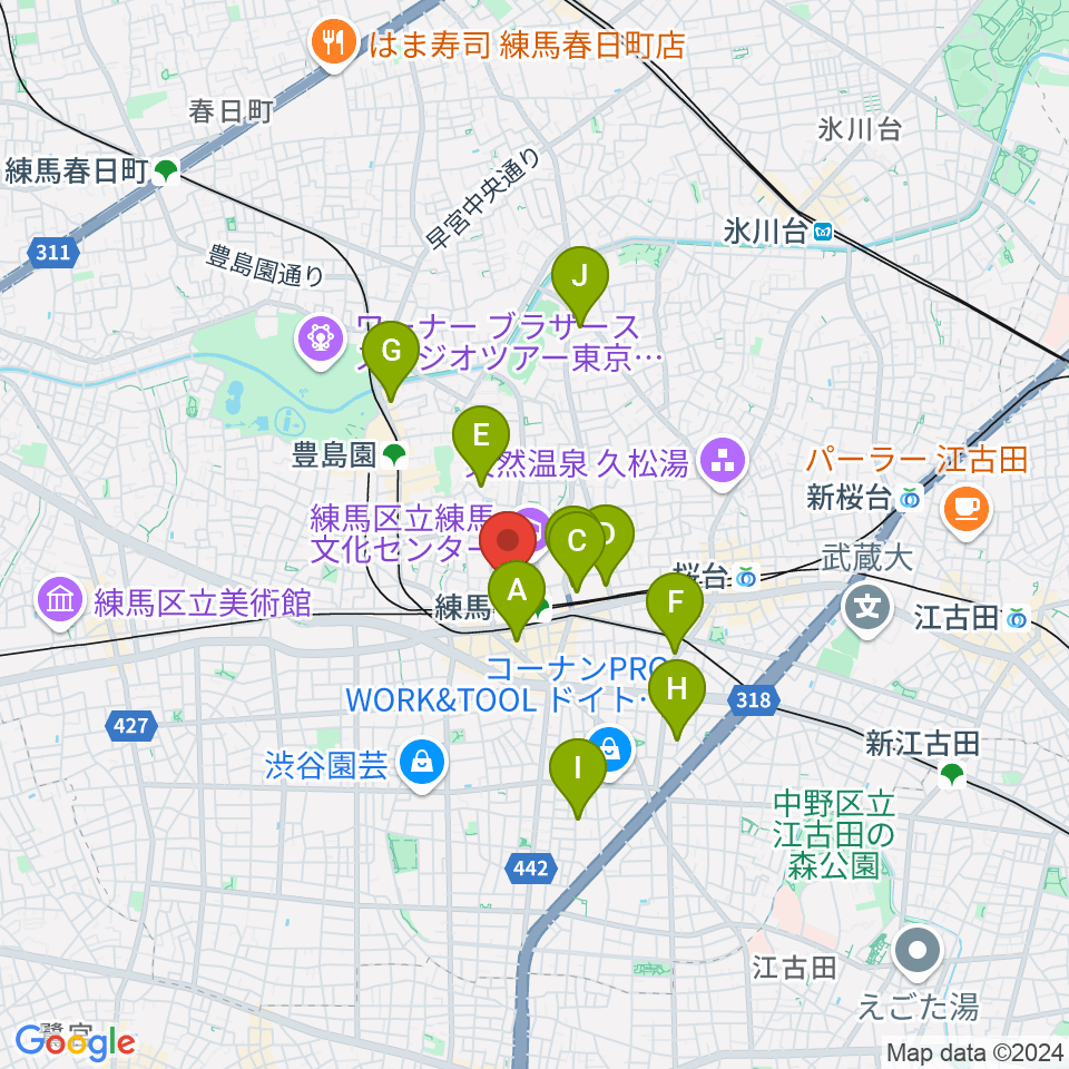 練馬区立区民・産業プラザ Coconeriホール周辺のホテル一覧地図