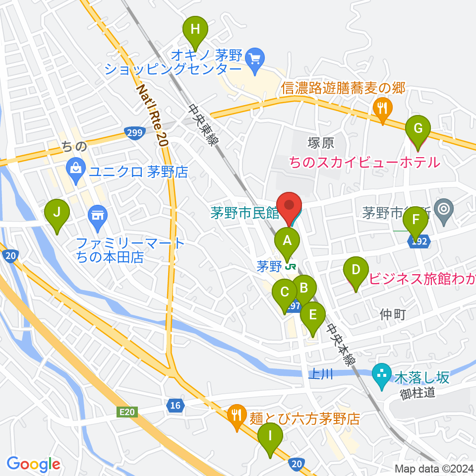 茅野市民館周辺のホテル一覧地図