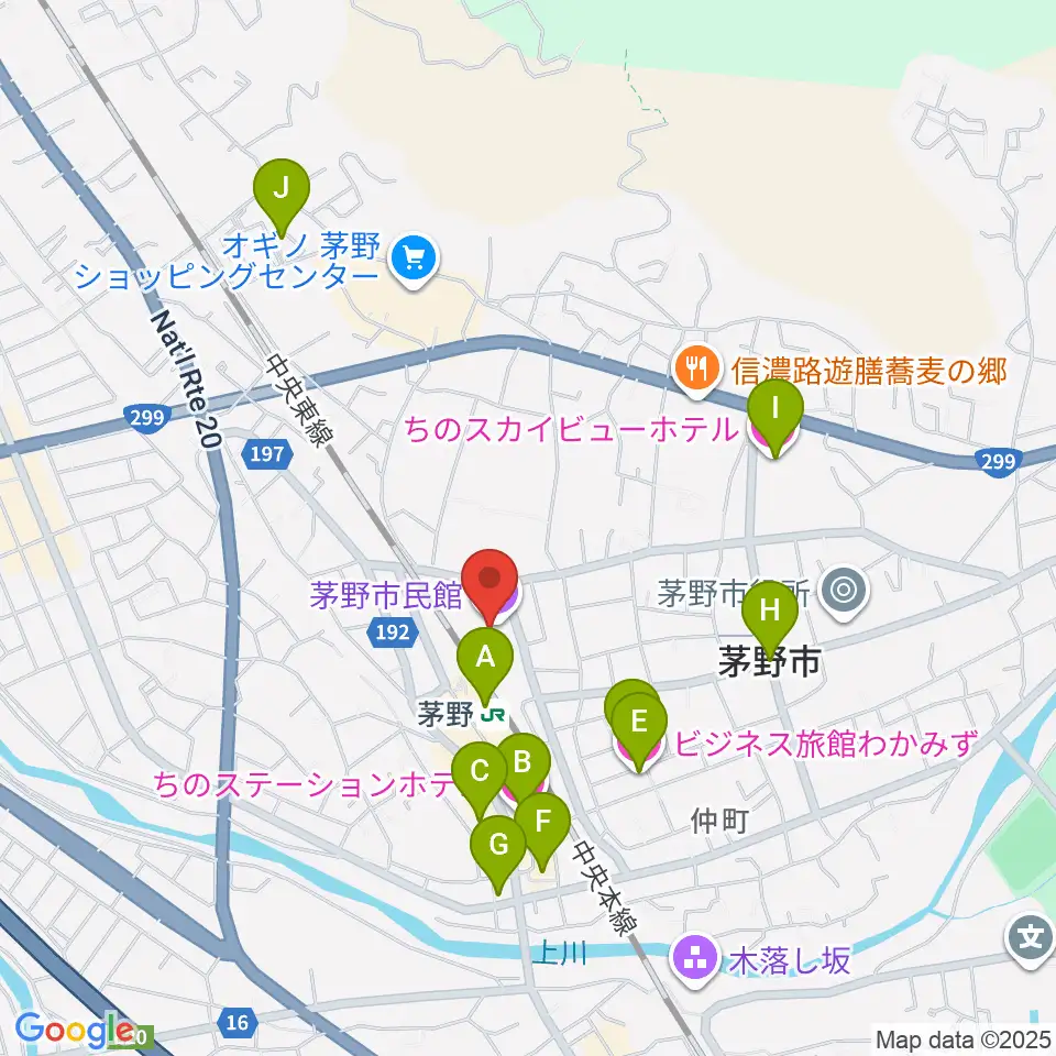 茅野市民館周辺のホテル一覧地図