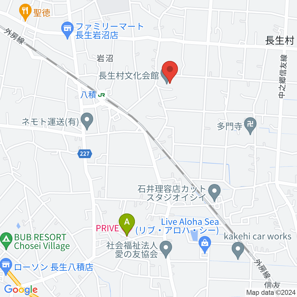 長生村文化会館周辺のホテル一覧地図