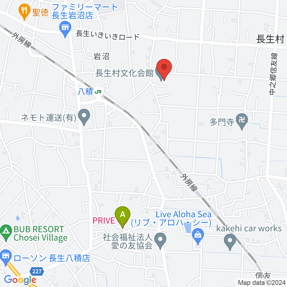 長生村文化会館周辺のホテル一覧地図