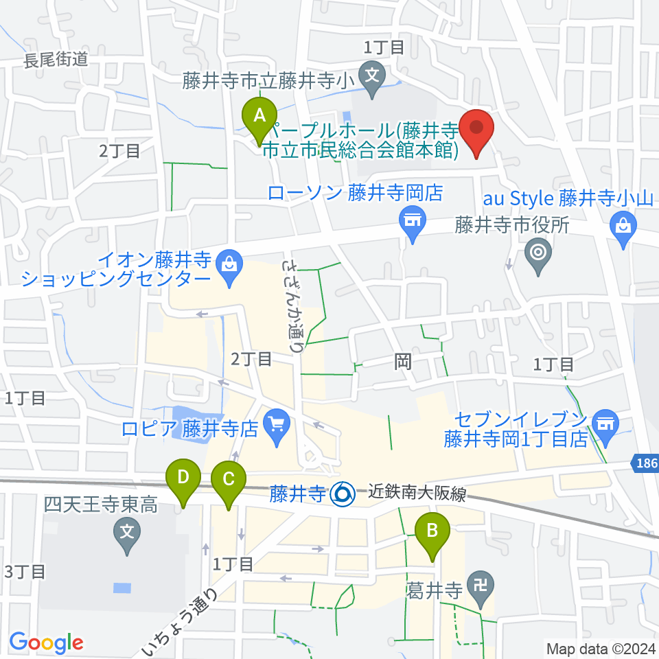 藤井寺市立市民総合会館パープルホール周辺のホテル一覧地図