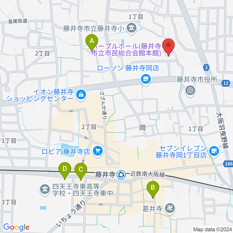 藤井寺市立市民総合会館パープルホール周辺のホテル一覧地図